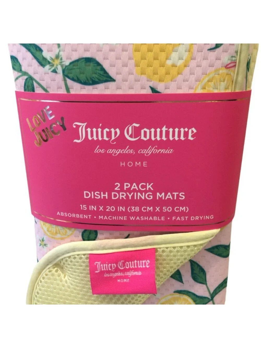 JUICY COUTURE Love Juicy Lemons 2 Pack Dish Drying Mats Machine Washable